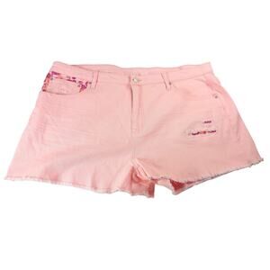 Time and Tru Women's High Rise Pink Denim Shorts Distressed Raw Hem Shorts 20